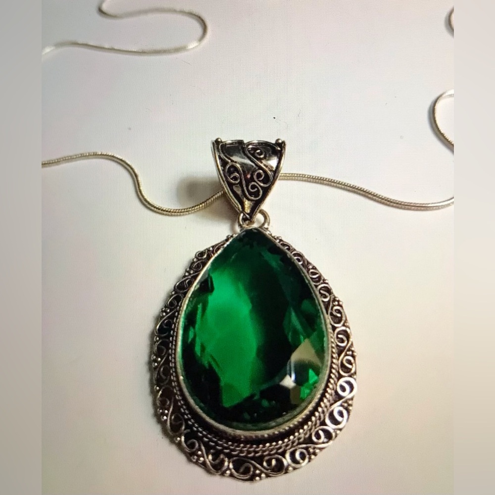Chrome Diopside Stamped 925 Sterling Silver Necklace